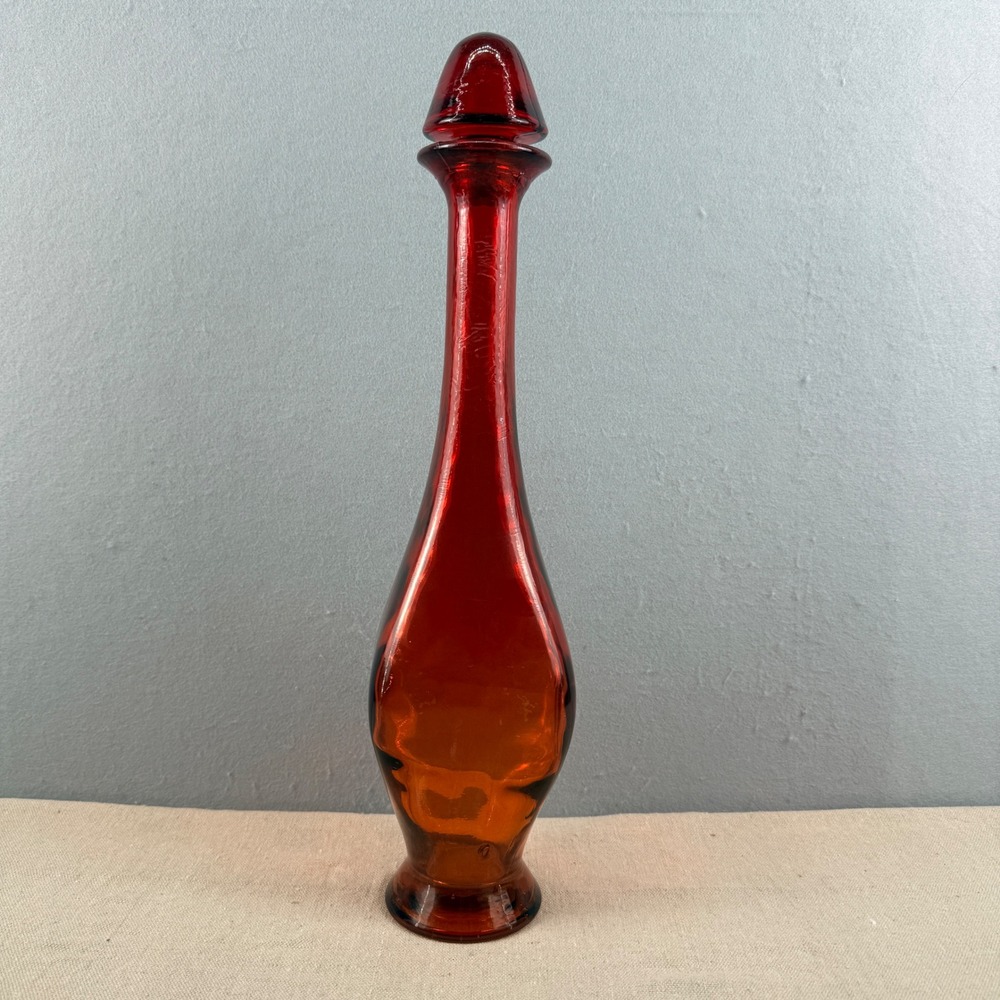 Vintage‎ Amberina Glass Genie Bottle Decanter MCM Spanish Flashed 19"